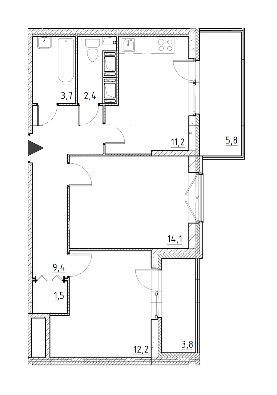 2-комнатная квартира 59.5 м², 4/12 эт., ЖК «Квартал Che»